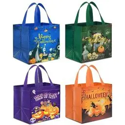 Produktbild: AhfuLife 4 Stk Halloween Geschenktüte Tasche, Halloween Süßigkeit Süßes Taschen aus Non Woven mit Griffen für Trick or Treat Partyzubehör Eimer Beutel, Deko Kinderparty