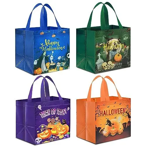Produktbild: AhfuLife 4 Stk Halloween Geschenktüte Tasche, Halloween Süßigkeit Süßes Taschen aus Non Woven mit Griffen für Trick or Treat Partyzubehör Eimer Beutel, Deko Kinderparty