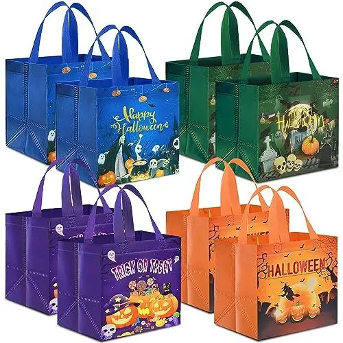 Produktbild: AhfuLife 8 Stk Halloween Geschenktüte Tasche, Halloween Süßigkeit Süßes Taschen aus Non Woven mit Griffen für Trick or Treat Partyzubehör Eimer Beutel, Deko Kinderparty