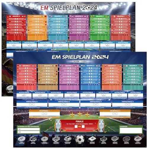 Produktbild: AhfuLife EM Spielplan Poster für Euro Fußball 2024 - A1 Format EM Fussball Planer - Enthält 24 Mannschaften Gruppen Knockout und Finale alle Ergebnisse der Spiele(Gefaltet-2 Stück, A1-59cm x 83cm)