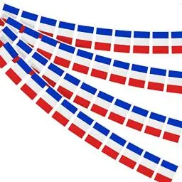 Produktbild: AhfuLife Frankreich Wimpelkette mit 30 Stück Französischer Flaggen, 2 Stück 14 x 21 CM - 10 M Beidseitig Rechteck Stoff Frankreich Wimpel Fahne für Damen Fußball EM Eurovision 2025 WM Bar Party Deko