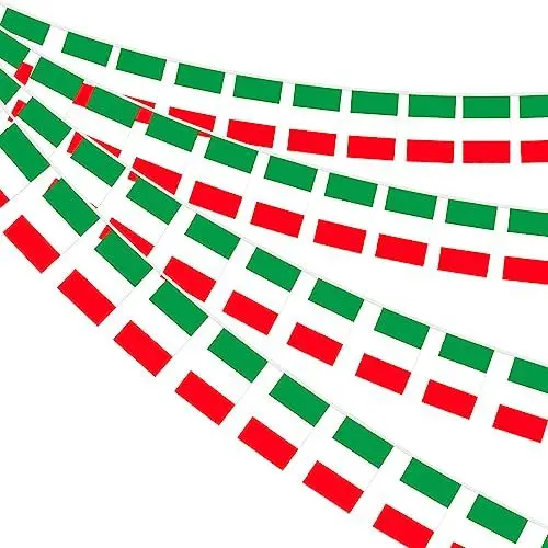 Produktbild: AhfuLife Italien Fahnenkette Flaggenkette Wimpelkette, 2 Stück 30 Flaggen Beidseitig Rechteck Stoff Italienische Wimpel Girlande für Damen Fußball EM WM Eurovision 2025 Party Bar Deko