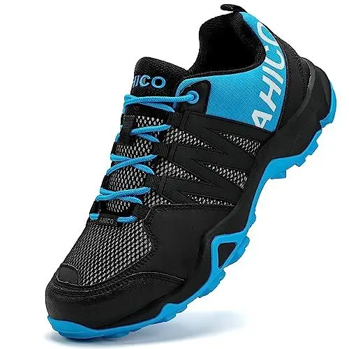 Produktbild: AHICO Herren Wanderschuhe Trekkingschuhe Wanderhalbschuhe Outdoorschuhe Hiking Schuhe Walkingschuhe rutschfest Camping Sport Sneakers Blau und Schwarz45 EU