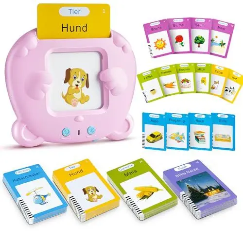 Produktbild: AHJ Sprechende Lernkarten Deutsch, 112 Blätter 224 Wörter, Flash Karten, Interaktives Sprachspiele Deutsch für Kinder ab 2-6 Jahr, Interaktives Lernkarten für Kinder -Rosa