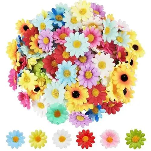 Produktbild: AhLmA 100 Stück Streublumen Deko Künstliche Blütenköpfe Dekoblumen 4,5 cm Kunst Blüten Margeriten Deko perfekt für Hochzeiten, Partys, Zuhause, Heimwerkerarbeiten (12