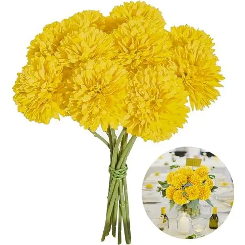 Produktbild: AhLmA 12 stück Kunstblumen Gelb Plastik Blumen Blumenstrauß Chrysanthemen Künstlich geeignet für Blumenarrangements, Hausgarten-Partydekorationen, Hochzeiten, Tafelaufsätze (Zitronengelb)