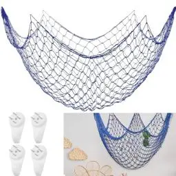 Produktbild: AhLmA Fischer Netz Decor Fotowand Deco Mesh Maritime Deko Wand Deko und 4 spurlose Nägel Geeignet für die von Hängenden Fotos Bildern Oder Souvenirs in Schlafzimmern und Büros(Königsblau)