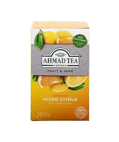 Produktbild: Ahmad Tea - Mixed Citrus - Früchtetee mit Orangen und Zitronengeschmack - Einzeln Verpackte, Aromaversiegelte Teebeutel mit 2g Tee pro Portion - 20 Teebeutel mit Band