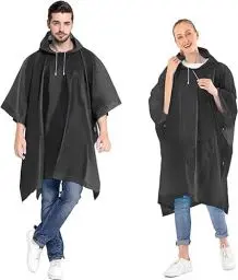 Produktbild: Ahsado Regenponcho, 3-in-1 Multifunktionales Regencape zum Camping Wandern für Erwachsene, Männer/Frauen (schwarz 2pack)