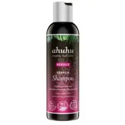 Produktbild: ahuhu REBUILD Keratin Shampoo (200ml) – Shampoo für strapaziertes Haar, intensive Haarpflege mit Phytokeratin, reduziert Frizz & Haarbruch, silikonfrei