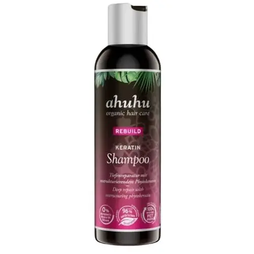 Produktbild: ahuhu REBUILD Keratin Shampoo (200ml) – Shampoo für strapaziertes Haar, intensive Haarpflege mit Phytokeratin, reduziert Frizz & Haarbruch, silikonfrei