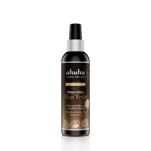 Produktbild: ahuhu STYLE & FINISH Sensational Heat Styler (200 ml) – Silikonfreies Styling Spray & Hitzeschutz in Einem, erhält Elastizität & Glanz, mit Edelkastanien-Extrakt als Feuchtigkeits-Schutz