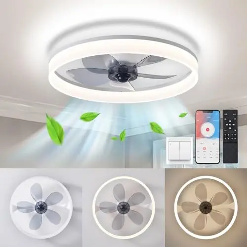 Produktbild: AHXIAOZN Deckenventilator mit Beleuchtung, LED Deckenventilator mit Lampe und Timer Fernbedienung, 6 Geschwindigkeiten Leise Dimmbar Ventilator Deckenlampe, Moderne Deckenventilator Licht (Weiß)