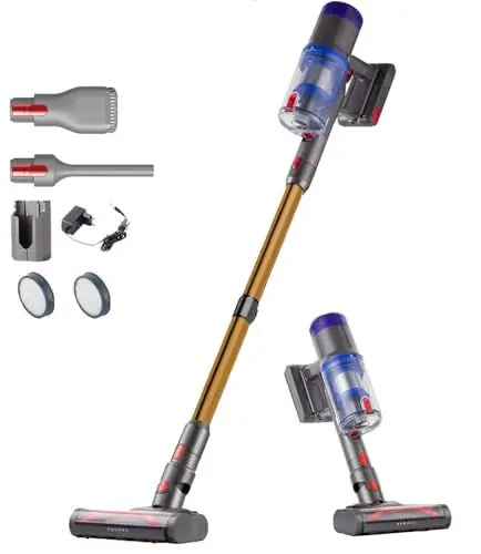 Produktbild: AHYBZN Akku Staubsauger 25000Pa,Kabelloser Staubsauger bis zu 50Min. Laufzeit,Anti-Tangle-Bürste Handstaubsauger für Tierhaare/Teppich/Boden