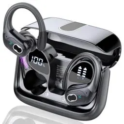 Produktbild: AI Kopfhörer Übersetzer, 3-in-1Bluetooth 5.4 Echtzeit Sprachübersetzer Kopfhörer 164 Sprachen mit App, 75Std Übersetzer Ohrhörer mit Ohrhaken und ENC Mic, 6 Übersetzungsmodi für Business, Schwarz