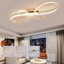 Produktbild: AIAO Deckenleuchte Moderne Deckenlampe LED Dimmbar Wohnzimmerlampe Deckenlicht Minimalistisch Innen Beleuchtung Mit Fernbedienung For SchlafzimmerLampe Korridor Licht Pendelleuchte(Gold,100cm)