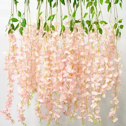 Produktbild: AIBAOBAO 12 Stück Künstliche Glyzinien Girlande Wisteria Hängende Blauregen Blumen, Fake Künstlich Glyziniengirlande für Hochzeit Künstlich Garten Party Wand Dekoration (Rosa)