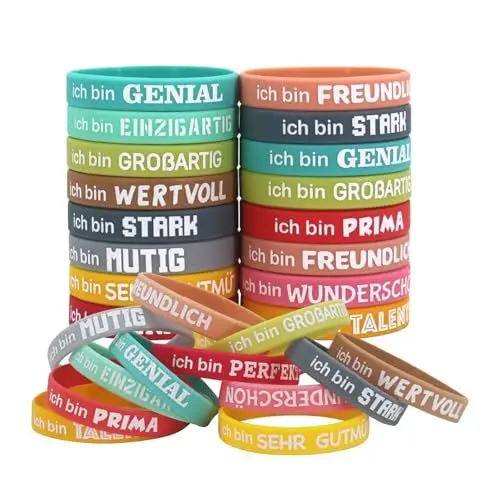 Produktbild: AIBAOBAO 24 Stück Motivationsarmbänder Kinder auf Deutsch,20.2 cm Silikonarmband Inspirierende mit Positiven Sprüchen Mutmacher Geschenke Party Mitgebsel, Abschiedsgeschenk Schüler Grundschule