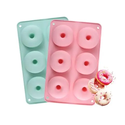 Produktbild: AIBAOBAO 2 Stück Donuts Backform Silikon, Antihaft Lebensmittelecht, 6 Hohlräume, Hitzebeständig von -40 bis 230 Grad, für Donuts, Kekse, Bagels und Muffins,Grün und Rosa
