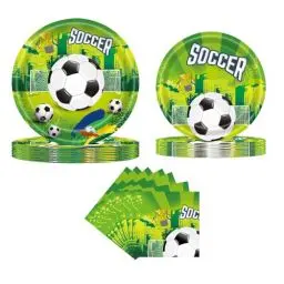 Produktbild: AIBAOBAO Partygeschirr Kindergeburtstag, 40 Pcs Fussball Geburtstag Deko Kinder, Pappteller Geburtstag, 20 Pappteller, 20 Servietten für 20 Gäste Mädchen Junge Mottoparty