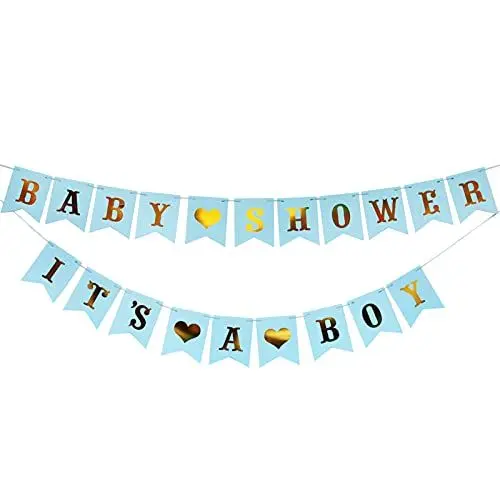 Produktbild: AIBAOBAO Babyparty Deko Junge, Baby Shower Banner IT'S A BOY Junge, IT'S A BOY Baby Shower Banner, Papier Bronzing Letter Fischschwanz Banner für Baby Shower Deko Gender Reveal Party Photo Props