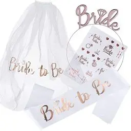 Produktbild: AIBAOBAO Bride to Be Schärpe und Schleier, Junggesellinnenabschied Accessoires Weiß Braut JGA, Braut to Be Deko für Hen Party, Hochzeit Fotorequisiten Spiele Zubehör für Bachelorette Party