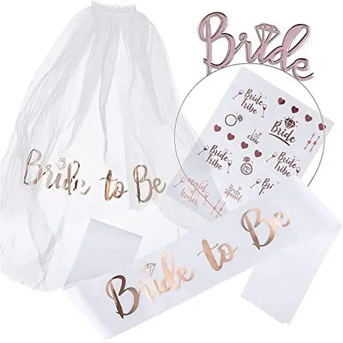 Produktbild: AIBAOBAO Bride to Be Schärpe und Schleier, Junggesellinnenabschied Accessoires Weiß Braut JGA, Braut to Be Deko für Hen Party, Hochzeit Fotorequisiten Spiele Zubehör für Bachelorette Party