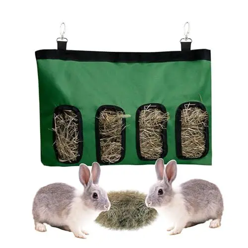 Produktbild: AIBAOBAO Heutasche Kaninchen, Heutasche Meerschweinchen, Heu Futtersack 46 x 28 cm, Heu Futterbeutel Kaninchen, mit 4 Fenstern Heu Aufbewahrung Kaninchen für Hase, Chinchilla, Hamster