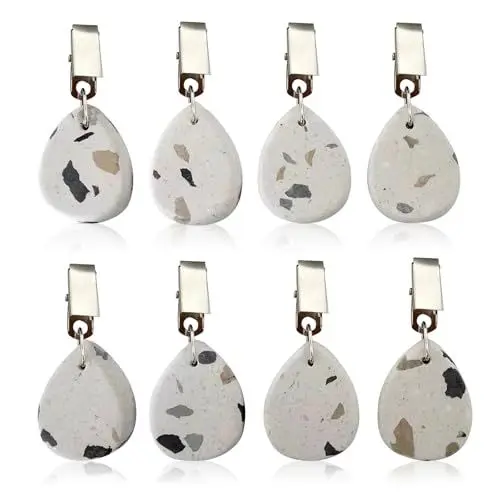 Produktbild: AIBAOBAO Tischdeckenbeschwerer Stein naturstein, 8 PCS tischdecke Gewichte schwer mit Clips, Tischdecken Beschwerer Draußen, Tischdecke Anhänger für Familie Party Camping Hochzeit Garten Picknick