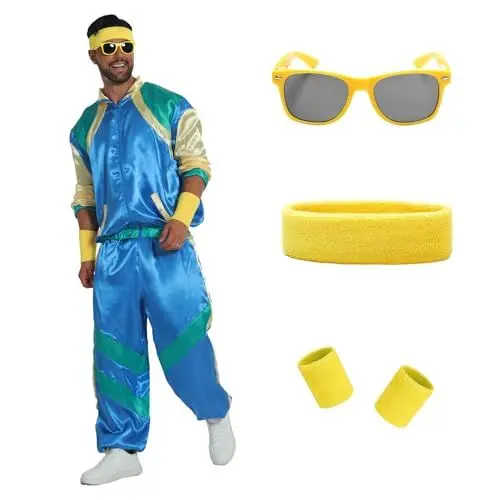 Produktbild: Aibaowedding 80er jahre outfit herren Retro Trainingsanzug für Damen Bad Taste Kostüme(Blau,M)