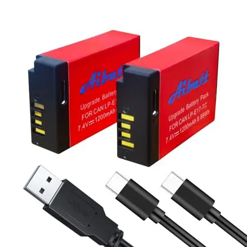 Produktbild: Aibatt 2er-Pack LP-E17 Akku,Mit Ladeanschluss Typ C,Ersatzakku für Canon EOS RP, Rebel T8i,T7i,T6i,T6s,SL2,SL3,EOS M3,M5,M6,200D,250D,77D,750D,760D,800D,8000D,KISS X8i Digital SLR Camera