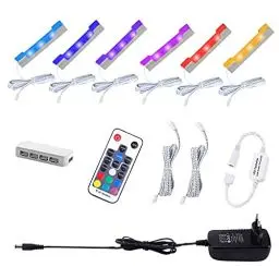 Produktbild: AIBOO LED Glasbodenbeleuchtung 6er Set, LED Clips RGB Farbwechsel LED Vitrinenbeleuchtung, LED Schrankbeleuchtung mit Fernbedienung
