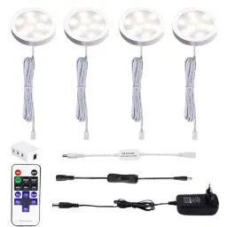 Produktbild: AIBOO LED Schrankleuchten 4er Komplettset, LED Unterbauleuchten mit Fernbedienung, Küchenlampen Vitrinenbeleuchtung Natürliches Weiß 4000K, LED Unterbauleuchte Set Inklusiv alle Zubehör