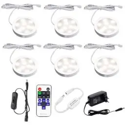 Produktbild: AIBOO Unterbauleuchte Küche LED 6er Komplettset, LED Unterbauleuchten mit Fernbedienung, Küchenlampen Vitrinenbeleuchtung Natürliches Weiß 4000K, LED Unterbauleuchte Set Inklusiv alle Zubehör