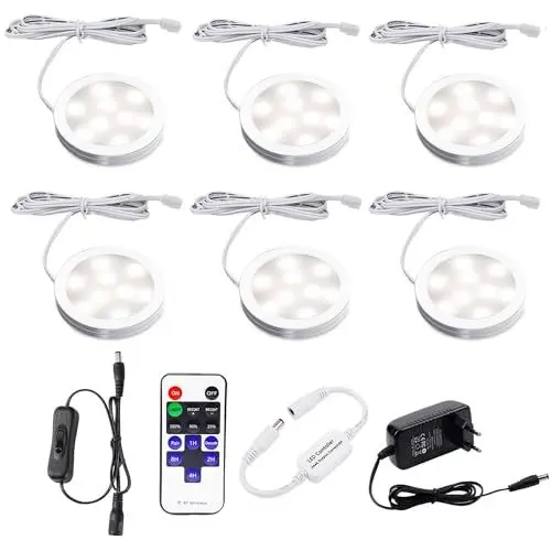 Produktbild: AIBOO Unterbauleuchte Küche LED 6er Komplettset, LED Unterbauleuchten mit Fernbedienung, Küchenlampen Vitrinenbeleuchtung Natürliches Weiß 4000K, LED Unterbauleuchte Set Inklusiv alle Zubehör