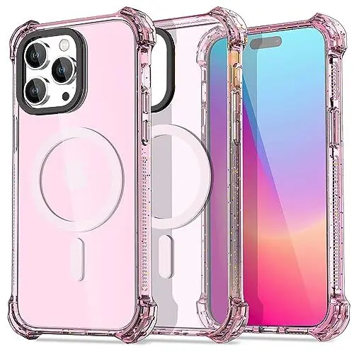 Produktbild: AICase Bounce Hülle für iPhone 15 Pro,kompatibel mit MagSafe,(SGS-Militärschutz) Stoßfeste Kratzfeste Schutzhülle vergilbungsfrei Militärnorm Sturzschutz Case,Kratzfeste Rückseite handyhülle_Rosa