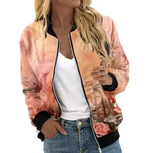 Produktbild: AIchenYW Bomberjacke Damen College Jacke mit Reißverschluss College Jacke Leichte Pilotenjacke Lässiger Übergangsjacke Dünne Sweatjacke Lässig Outdoorjacke Frühling College Mantel (Sky Blue, XL)