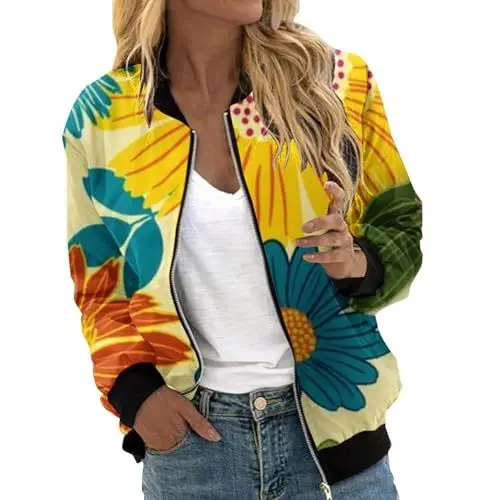 Produktbild: AIchenYW Bomberjacke Damen College Jacke mit Reißverschluss College Jacke Leichte Pilotenjacke Lässiger Übergangsjacke Dünne Sweatjacke Lässig Outdoorjacke Frühling College Mantel (Yellow, XXL)