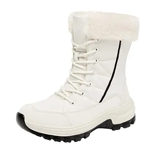 Produktbild: AIchenYW Damen Chelsea Boots Leder Blockabsatz Stiefel Stylisch Praktisch Winterstiefel Stiefel mit Absatz aus Kunstleder Blockabsatz Wasserdicht Damenschuhe Elegant und Bequem (White, 42)