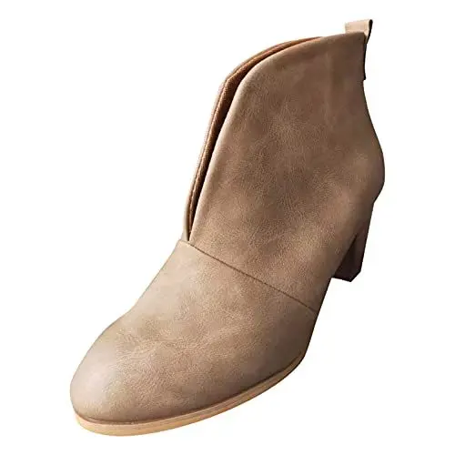 Produktbild: AIchenYW Damen Klassische Stiefel Spitze Stiefel Boots Stylisch Praktisch Winterstiefel Gummistiefel Chelsea Winddicht Kunstleder Boots Stiefeletten Chelsea Knöchelhohe Stiefel (Khaki, 38)
