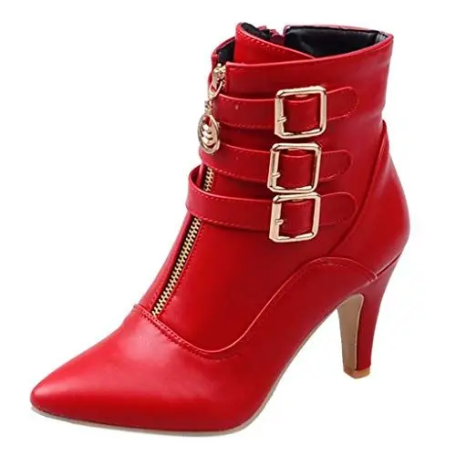 Produktbild: AIchenYW Damenstiefeletten Glattleder Bequemes Futter Stiefeletten Damen Klassisch Spitz Halbstiefel Gummistiefel Chelsea Winddicht Kunstleder Boots Stiefeletten Chelsea Knöchelhohe Stiefel (Red, 40)