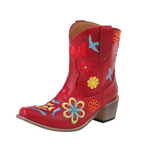 Produktbild: AIchenYW Stiefel Damen Chelsea Stiefeletten Ankle Booties Lässige stilvolle Stiefeletten für Damen Bequeme Schuhe für Erwachsene Wanderstiefel für Kleid Damen Leicht Chelsea Boots mit Absatz (Red 39)