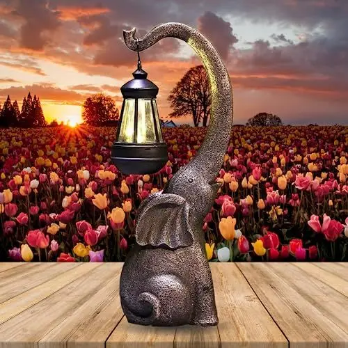 Produktbild: aida Gartendeko Für Draußen Wetterfest Gartenfiguren & Gartenstatuen Elefanten Solarlampen Für Außen Garten Deko Figuren Handmade: außendekoration Balkon Deko Solarleuchten Gartenleuchten Solar