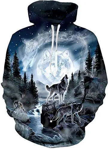 Produktbild: AIDEAONE Männer Frauen Sweatshirts Hoodies 3D-Gedruckte Wolf Pullover Hoody Streetwear Teen Jungen Kapuzenpullover Langarm Pulli