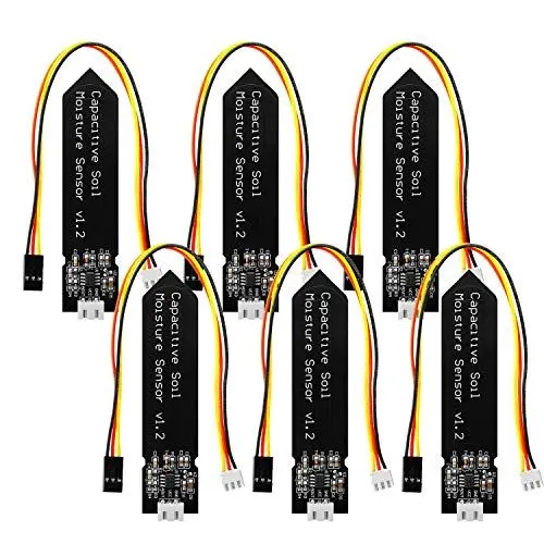 Produktbild: Aideepen 6 Stück Bodenfeuchtigkeitssensor, Hygrometer-Modul V1.2, kapazitiver korrosionsbeständiges Modul für Pflanzenbewässerung, DIY-Kits