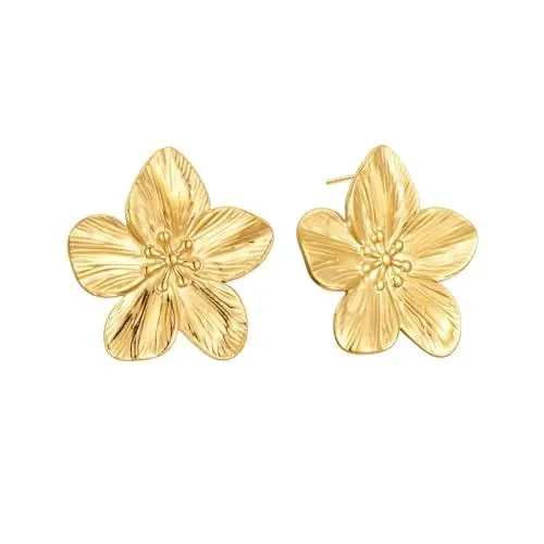 Produktbild: Aidenn Blumen Ohrringe Gold Groß,Blume Tropfen Ohrringe Boho Statement Flower Earrings Hypoallergene Modeschmuck für Damen