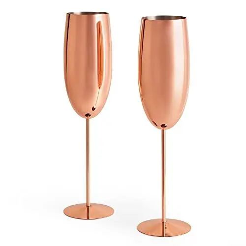Produktbild: AIDNTBEO 2 Stück Edelstahl Champagnerglas Champagnerflöte 220 ml Retro Weinglas für Zuhause Restaurants Party spülmaschinenfest