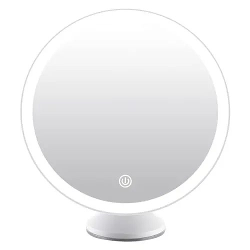 Produktbild: Aidodo Wand Schminkspiegel mit LED Licht, wiederaufladbarer Kosmetikspiegel mit Dreh und Wandsaugnapf, 3 Lichtfarben, dimmbare Helligkeit, für Badezimmer und Schlafzimmer