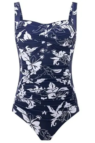Produktbild: Aidotop Damen Einteilige Badeanzug Monokini Verstellbarer Schultergurt Badeanzüge Falten Bademode Schwimmanzug(L, 28Blue White)