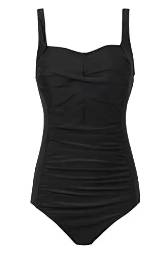 Produktbild: Aidotop Damen Einteilige Badeanzug Monokini Verstellbarer Schultergurt Badeanzüge Falten Bademode Schwimmanzug(L, Black)
